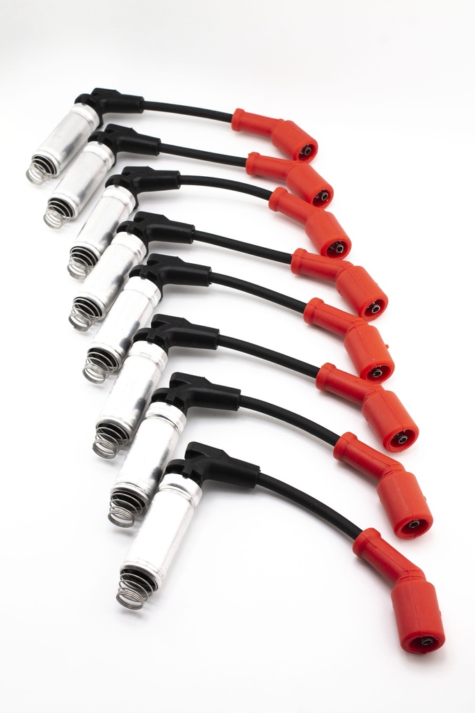 CABLES PARA BUJÍAS CHEVROLET GRAND BLAZER Z71 (01-04) / CHEYENNE (05-08) / SILVERADO (01-15) / TRAIL BLAZER S/E & EXT (04-08) / AVALANCHE 5.3-5.7 (05-08) / IMPALA (00-08) / TAHOE (07-08) 8 CIL MOT/ 5.3 VERSION CORTA CON DISIPADOR DE ALUMINIO